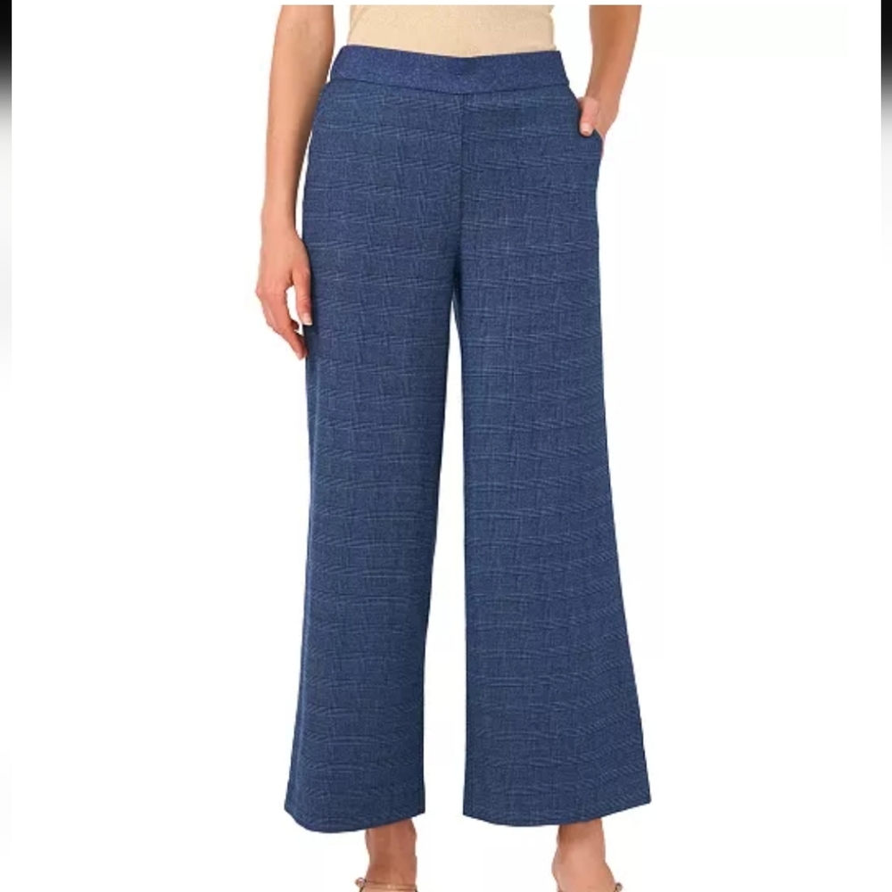 Vince Camuto Navy Plaid Wide-Leg Pants